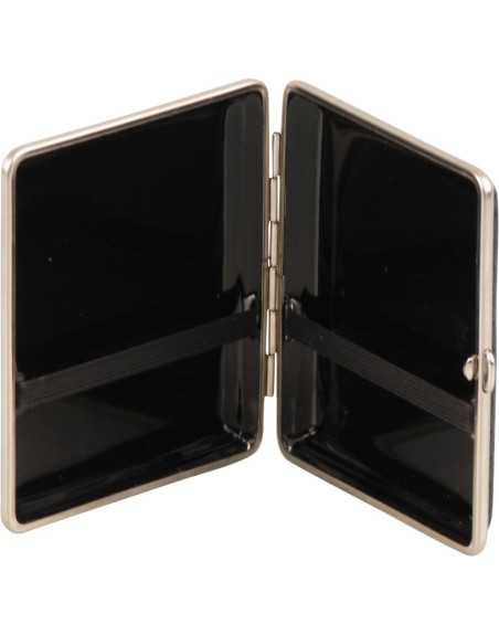 Pakketilbud med Jean Claude Flint Lighter "Dustin" Sølv + Vom Hofe cigaretetui i sort/sølv i ægte læder