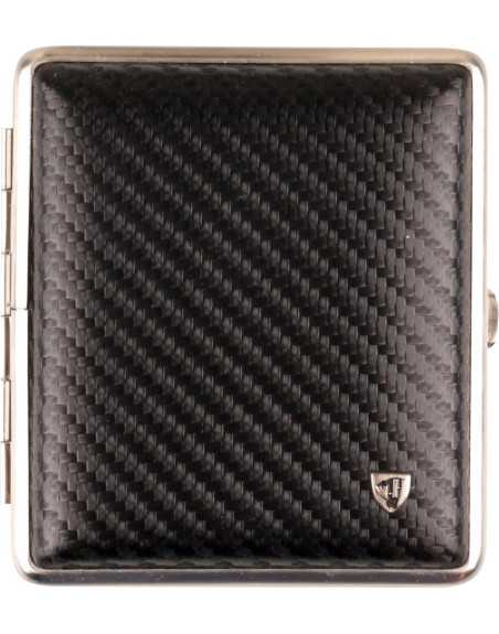 Pakketilbud med Jean Claude Flint Lighter "Dustin" Sølv + Vom Hofe cigaretetui i sort/sølv i ægte læder