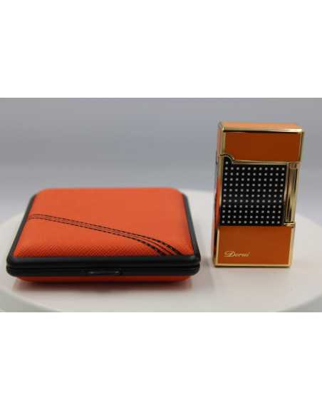 Pakketilbud med Luigi Ricci jet lighter af Derui + Vom Hofe cigaretetui orange/sort