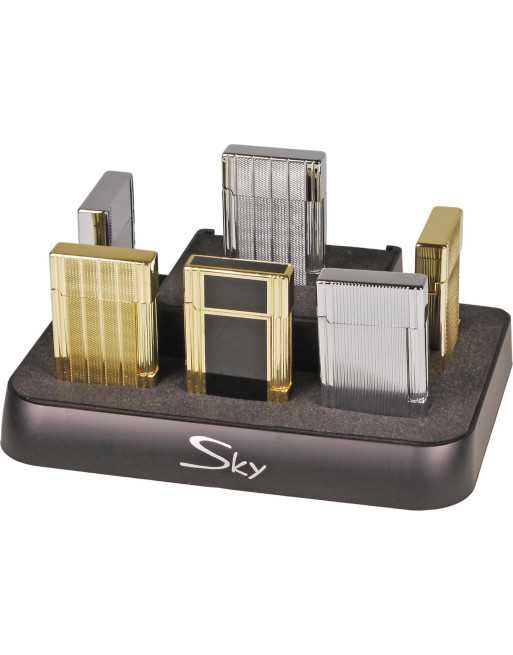 Sky flint kvalitets lighter kollektion med 6 kvalitets lightere, stander og gaveæsker